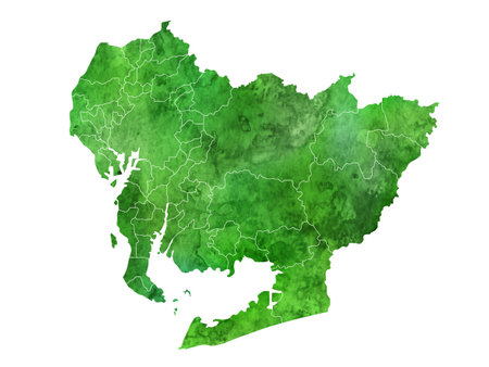 Aichi map watercolor green iconのイラスト素材