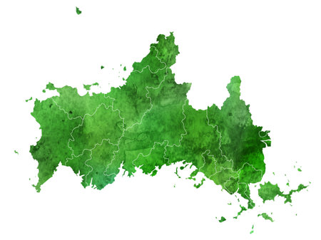 Yamaguchi map watercolor green iconのイラスト素材