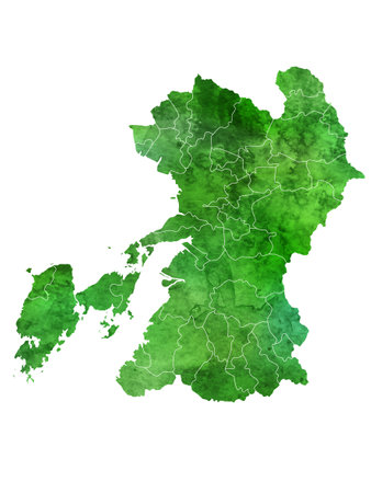 Kumamoto Map Watercolor Green Iconのイラスト素材