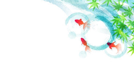 Goldfish Maple leaves Waves Hot weatherのイラスト素材