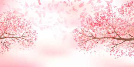 Cherry Blossoms Japanese Pattern Watercolor Backgroundのイラスト素材