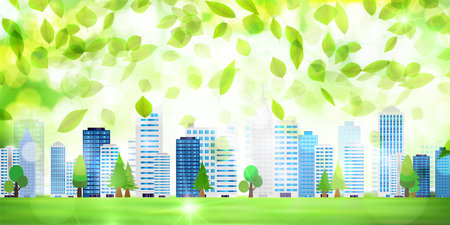 fresh green leaves building backgroundのイラスト素材