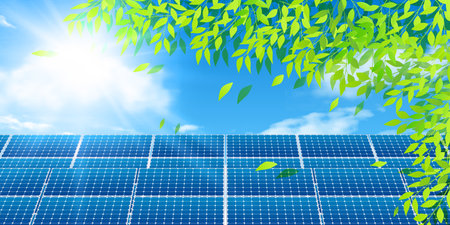 solar panel fresh green sunlight backgroundのイラスト素材