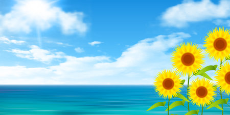 Sunflower Hot Summer Sea Backgroundのイラスト素材