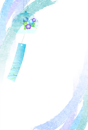 wind chime morning glory hot-summer greeting backgroundのイラスト素材