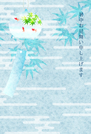 wind chime goldfish hot weather backgroundのイラスト素材