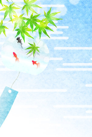 Maple leaves Wind chime Hot summer Backgroundのイラスト素材