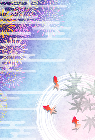 fireworks goldfish hot weather backgroundのイラスト素材