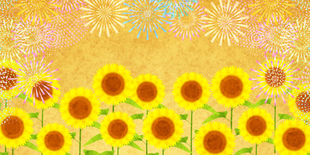 sunflowers fireworks Japanese paper backgroundのイラスト素材