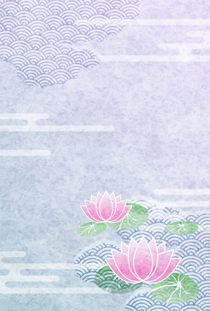 Mourning Lotus Postcard Japanese Pattern Backgroundのイラスト素材