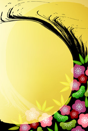 pine bamboo plum lucky charms New Year's card backgroundのイラスト素材