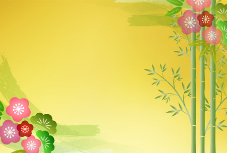 pine bamboo plum lucky charms New Year's card backgroundのイラスト素材