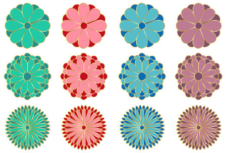 chrysanthemum pattern flower colorful iconのイラスト素材