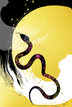 Snake New Year's card gold backgroundのイラスト素材
