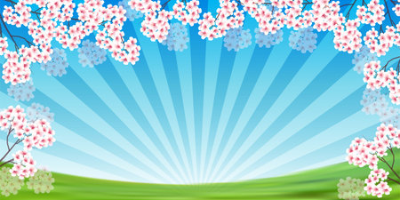 cherry blossom spring watercolor backgroundのイラスト素材