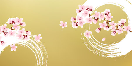 Cherry Blossoms Japanese Pattern Watercolor Backgroundのイラスト素材
