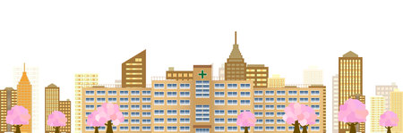 Cherry Blossom Building Hospital Backgroundのイラスト素材