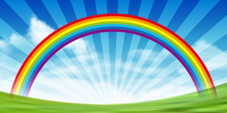 Rainbow Blue Sky Landscape Backgroundのイラスト素材