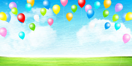 blue sky balloons landscape backgroundのイラスト素材