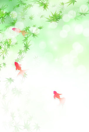 fresh green maple goldfish backgroundのイラスト素材