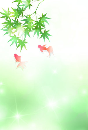 fresh green maple goldfish backgroundのイラスト素材