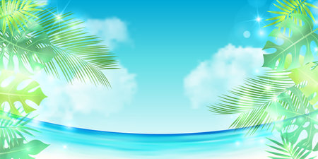 Palm Sea Landscape Leaves Backgroundのイラスト素材