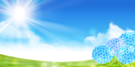 hydrangea fresh green meadow backgroundのイラスト素材
