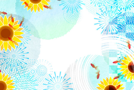 sunflower hot summer greeting watercolor backgroundのイラスト素材