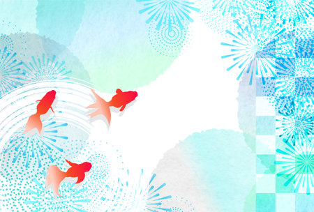 goldfish fireworks background hot weatherのイラスト素材