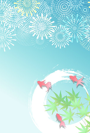 fireworks goldfish background hot weatherのイラスト素材