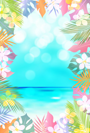 palm sea background hot weatherのイラスト素材