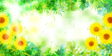 sunflower fresh green leaves backgroundのイラスト素材
