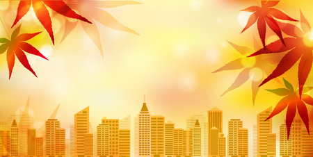 Autumn Leaves Maple Tree Building Backgroundのイラスト素材