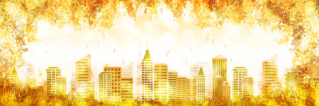 Autumn Leaves Autumn Building Backgroundのイラスト素材