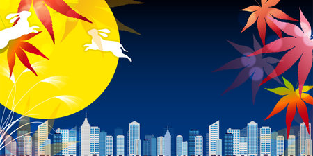 Fifteen Nights Moon Viewing Building Backgroundのイラスト素材