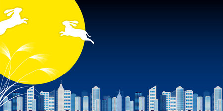 Fifteen Nights Moon Viewing Building Backgroundのイラスト素材