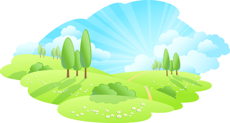 Illustration of summer landscape with treesのイラスト素材