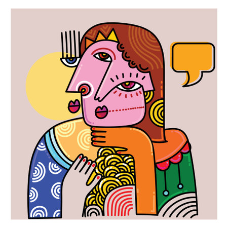 Abstract face portrait people male and female doodle hand drawn geometric, ethnic vector illustration art print, cover, poster, background, home decoration.のイラスト素材