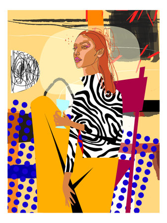 Group abstract people face portrait geometric, doodle, decorative, line art hand drawn vector illustration design for art print, wall art, cards, poster, cover and background.のイラスト素材