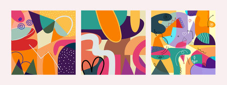 Abstract background collection. Hand drawn doodle, geometric, shapes and various object vector illustration design.のイラスト素材