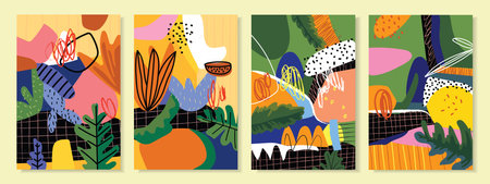 Abstract background collection. Hand drawn doodle, geometric, shapes and various object vector...