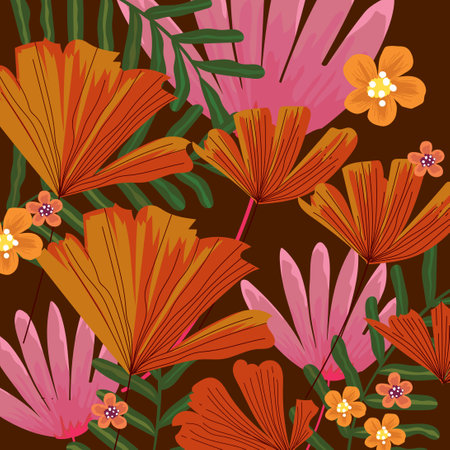 Abstract floral, plants and flower in forest nature hand drawn background wall art, cover, poster, flyer template and brochure. Contemporary collage botanical nature.のイラスト素材