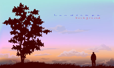 Mountain, hill and forest landscape view background vector illustration. Beauty nature horison for cover, poster, cards and prints.のイラスト素材