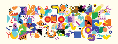 Colorful abstract creative bauhaus,  doodle, shapes, geometric pattern decoration art vector illustration. Artistic design for art print, wall art, poster, cover and background.のイラスト素材