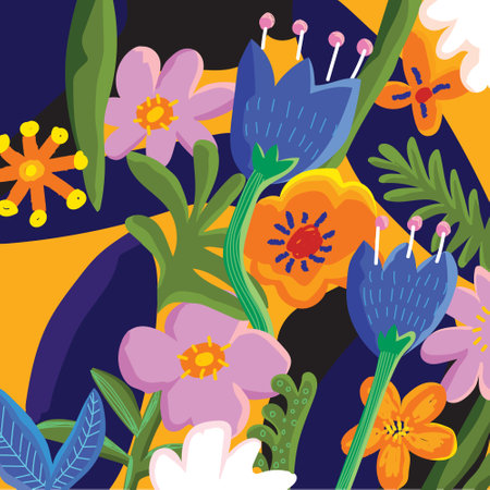 Abstract floral, plants and flower in forest nature hand drawn background wall art, cover, poster, flyer template and brochure. Contemporary collage botanical nature.のイラスト素材