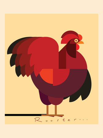 Aesthetic abstract rooster, cock, chicken geometric, shape and doodle colorful decorative vector illustration.のイラスト素材