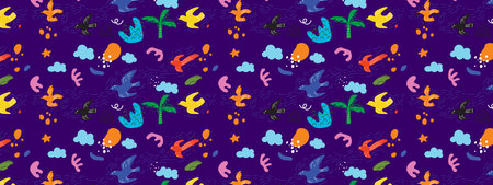 Abstract pattern seamless floral, flowers and plants hand drawing background vector illustration.  Aesthetic design for fabric, textile, fashion and prints.のイラスト素材