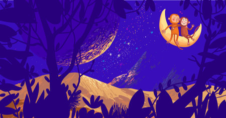 Mountain, hill and forest landscape view background vector illustration. Beauty nature horison for cover, poster, cards and prints.のイラスト素材