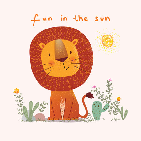 Cute cartoon lion animal character, wildlife vector illustration collection.のイラスト素材