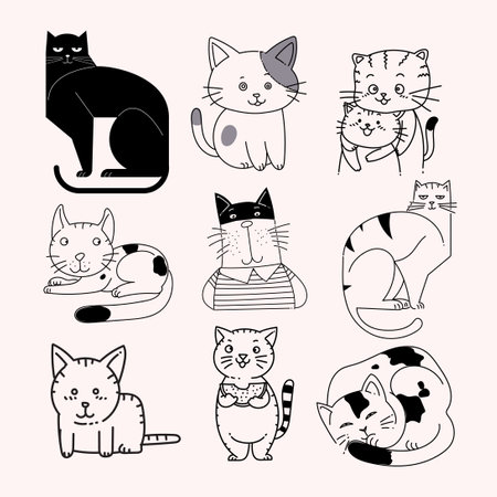 Set of cats, kitten hand drawing sketch hand drawn vector illustration. Cute pet animal collection.のイラスト素材